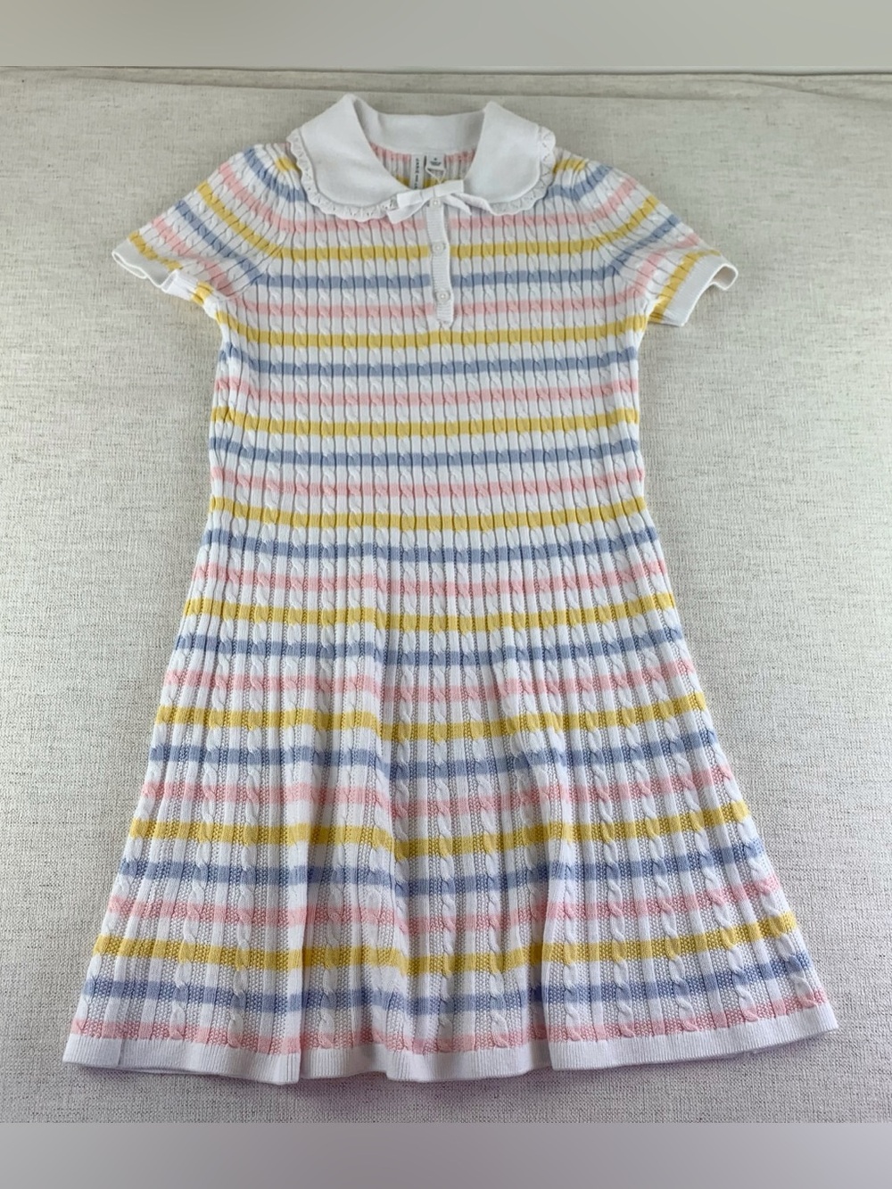 Janie and Jack short sleeve Pastel Stripe Knit sweater Dress Peter Pan Collar